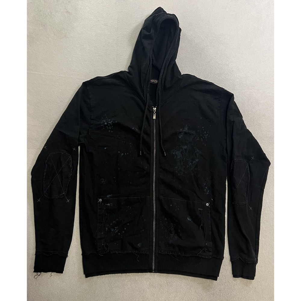 Y2K BC Ethic Pullover Hoodie Men's XL Black Pockets Streetwear Skater Vintage